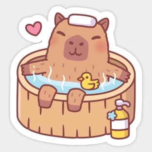 Cute Capybara and Ducky Relaxing in Hot Bath Sticker